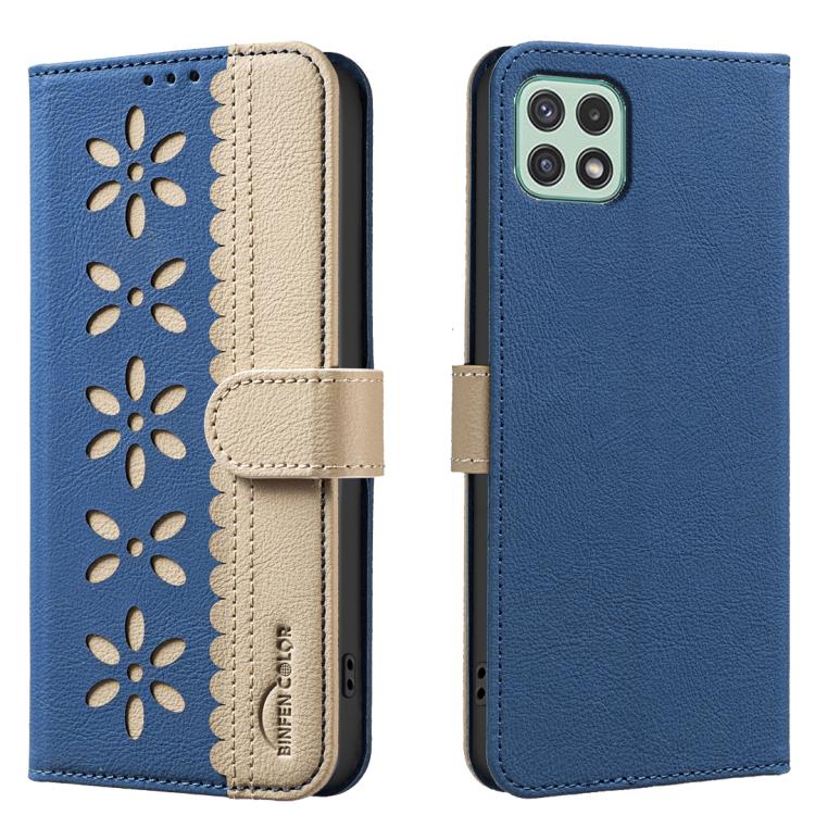 Custodia per telefono in pelle con motivo floreale traforato e protezione RFID., For Samsung Galaxy A22 5G, For Samsung Galaxy A32 4G, For Samsung Galaxy A72, For Samsung Galaxy A32 5G