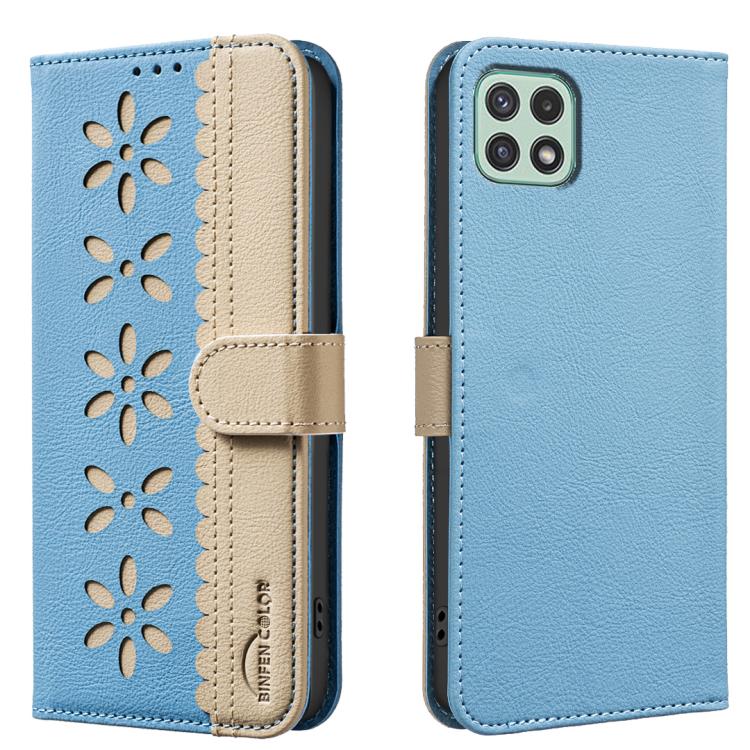 Custodia per telefono in pelle con motivo floreale traforato e protezione RFID., For Samsung Galaxy A22 5G, For Samsung Galaxy A32 4G, For Samsung Galaxy A72, For Samsung Galaxy A32 5G