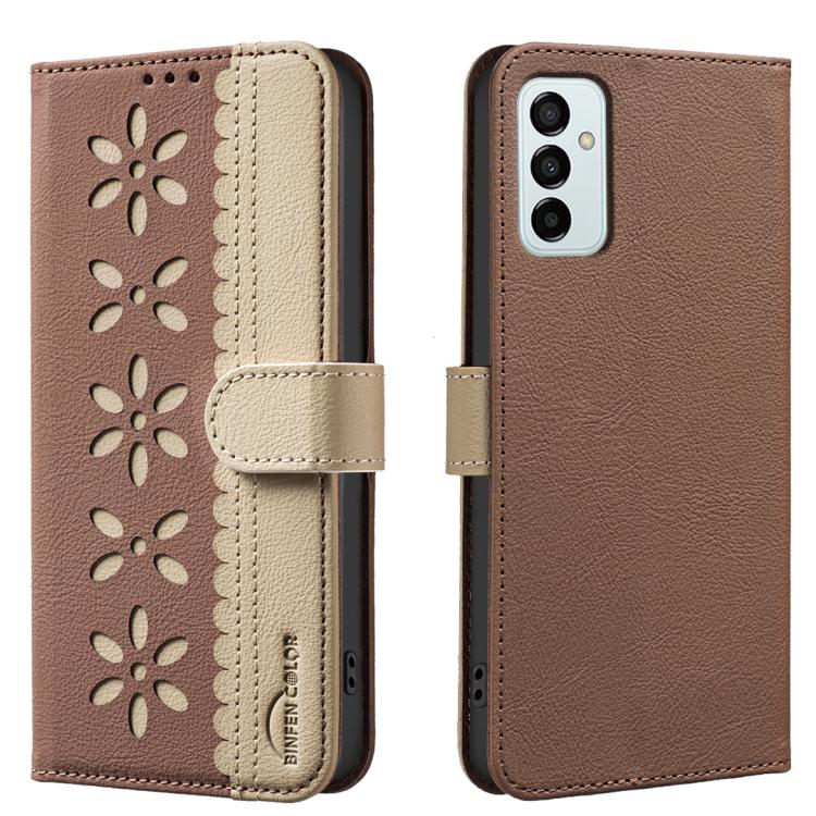 Custodia per telefono in pelle con motivo floreale traforato e protezione RFID., For Samsung Galaxy A23 / M23 / M13 4G, For Samsung Galaxy A53, For Samsung Galaxy A73, For Samsung Galaxy A33 5G
