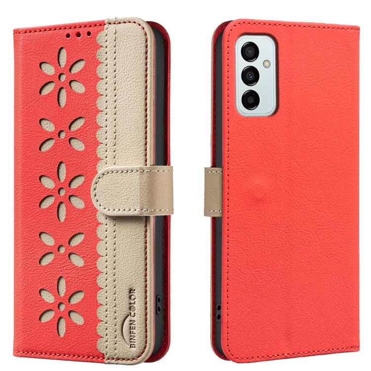 Custodia per telefono in pelle con motivo floreale traforato e protezione RFID., For Samsung Galaxy A23 / M23 / M13 4G, For Samsung Galaxy A53, For Samsung Galaxy A73, For Samsung Galaxy A33 5G