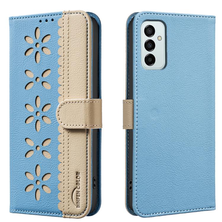 Custodia per telefono in pelle con motivo floreale traforato e protezione RFID., For Samsung Galaxy A23 / M23 / M13 4G, For Samsung Galaxy A53, For Samsung Galaxy A73, For Samsung Galaxy A33 5G