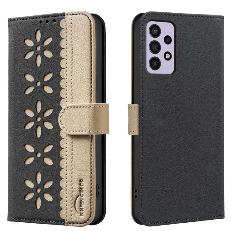 Custodia per telefono in pelle con motivo floreale traforato e protezione RFID., For Samsung Galaxy A13, For Samsung Galaxy A52 / A52S, For Samsung Galaxy A02S / A03S, For Samsung Galaxy A22 4G