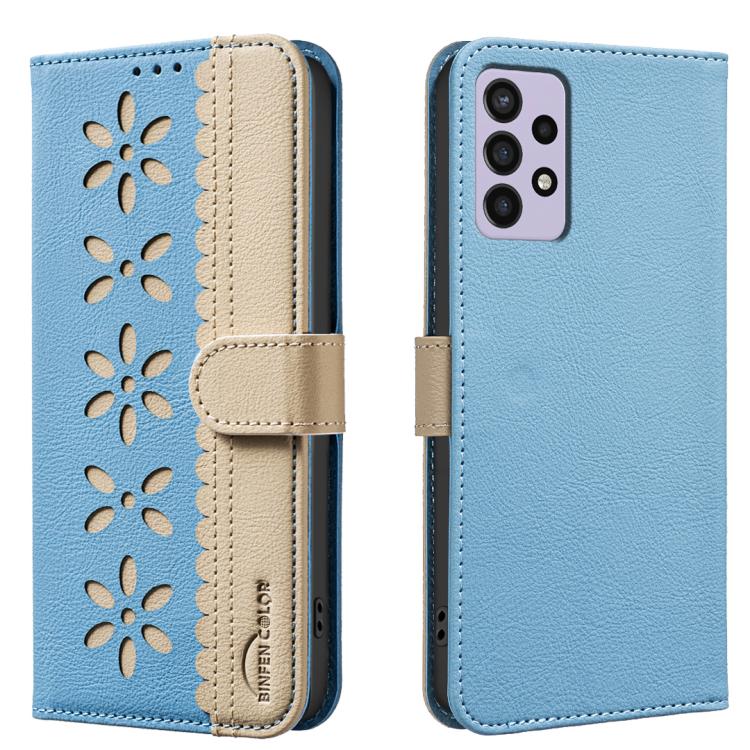 Custodia per telefono in pelle con motivo floreale traforato e protezione RFID., For Samsung Galaxy A13, For Samsung Galaxy A52 / A52S, For Samsung Galaxy A02S / A03S, For Samsung Galaxy A22 4G