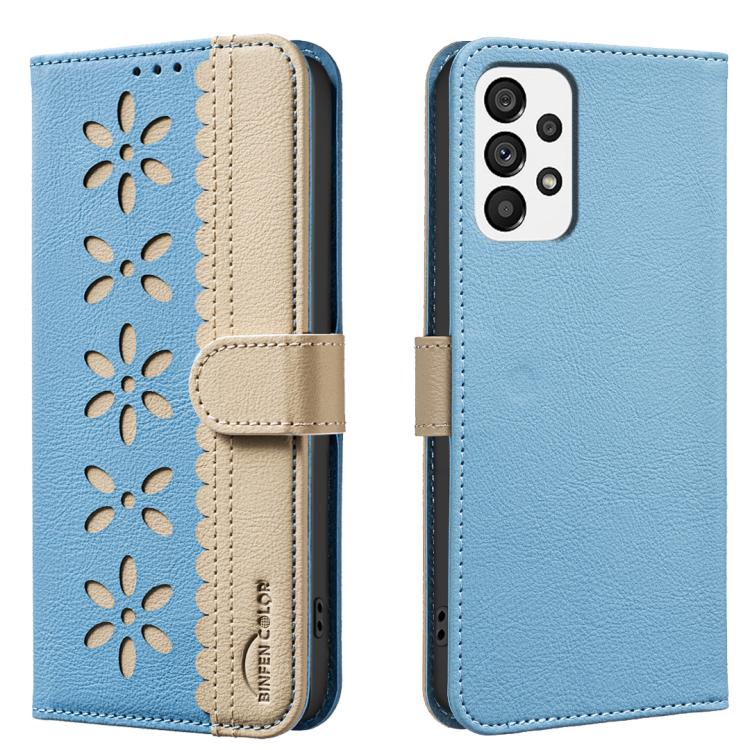 Custodia per telefono in pelle con motivo floreale traforato e protezione RFID., For Samsung Galaxy A23 / M23 / M13 4G, For Samsung Galaxy A53, For Samsung Galaxy A73, For Samsung Galaxy A33 5G