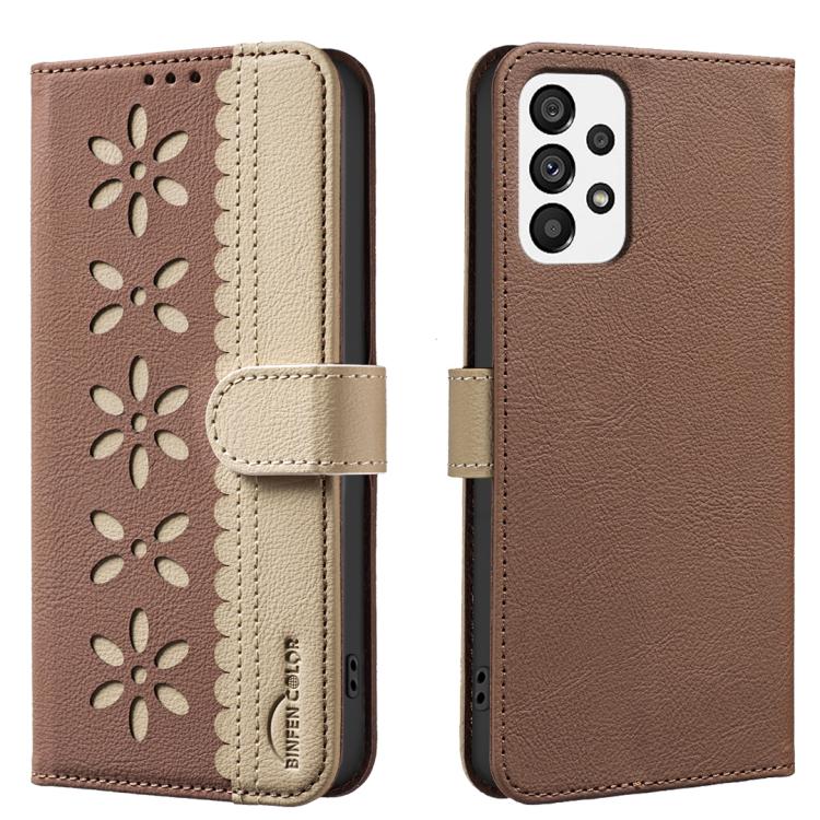 Custodia per telefono in pelle con motivo floreale traforato e protezione RFID., For Samsung Galaxy A23 / M23 / M13 4G, For Samsung Galaxy A53, For Samsung Galaxy A73, For Samsung Galaxy A33 5G