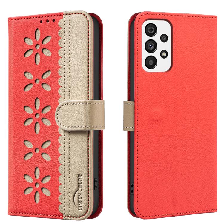 Custodia per telefono in pelle con motivo floreale traforato e protezione RFID., For Samsung Galaxy A23 / M23 / M13 4G, For Samsung Galaxy A53, For Samsung Galaxy A73, For Samsung Galaxy A33 5G