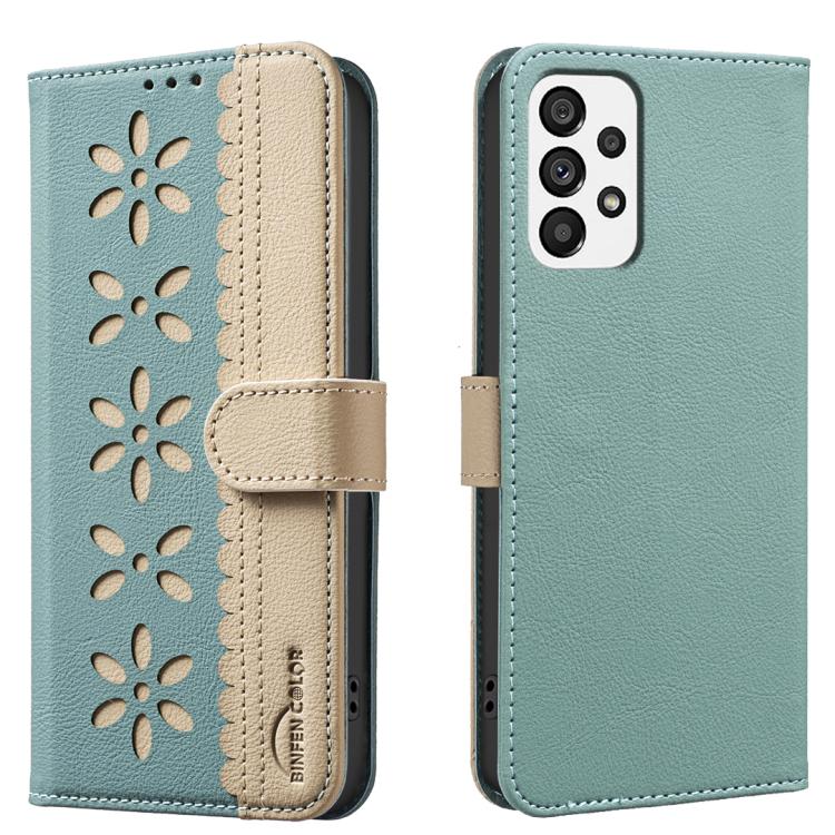 Custodia per telefono in pelle con motivo floreale traforato e protezione RFID., For Samsung Galaxy A23 / M23 / M13 4G, For Samsung Galaxy A53, For Samsung Galaxy A73, For Samsung Galaxy A33 5G