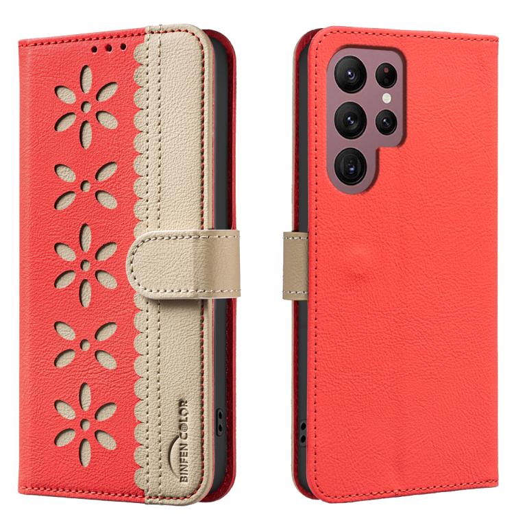 Custodia per telefono in pelle con motivo floreale traforato e protezione RFID., For Samsung Galaxy S23 5G, For Samsung Galaxy S22 Ultra 5G, For Samsung Galaxy S22+ 5G, For Samsung Galaxy S22 5G