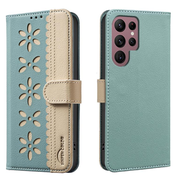 Custodia per telefono in pelle con motivo floreale traforato e protezione RFID., For Samsung Galaxy S23 5G, For Samsung Galaxy S22 Ultra 5G, For Samsung Galaxy S22+ 5G, For Samsung Galaxy S22 5G