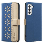 Custodia per telefono in pelle con motivo floreale traforato e protezione RFID., For Samsung Galaxy S23 5G, For Samsung Galaxy S22 Ultra 5G, For Samsung Galaxy S22+ 5G, For Samsung Galaxy S22 5G
