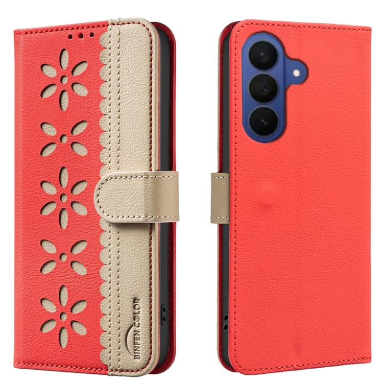 Custodia per telefono in pelle con motivo floreale traforato e protezione RFID., For Galaxy S26 FE 5G, For Samsung Galaxy S26 Ultra 5G, For Samsung Galaxy S26 5G, For Samsung Galaxy S25 FE 5G