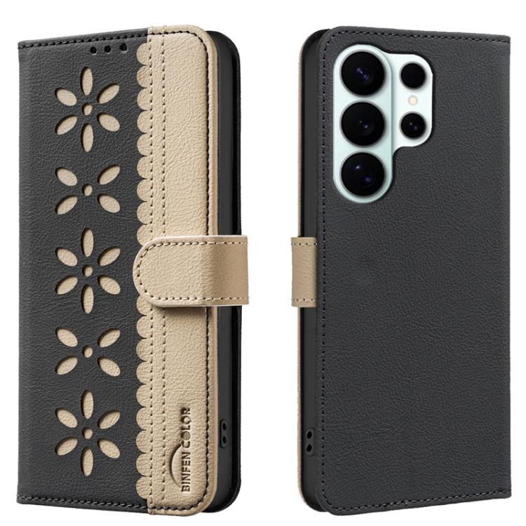 Custodia per telefono in pelle con motivo floreale traforato e protezione RFID., For Galaxy S26 FE 5G, For Samsung Galaxy S26 Ultra 5G, For Samsung Galaxy S26 5G, For Samsung Galaxy S25 FE 5G