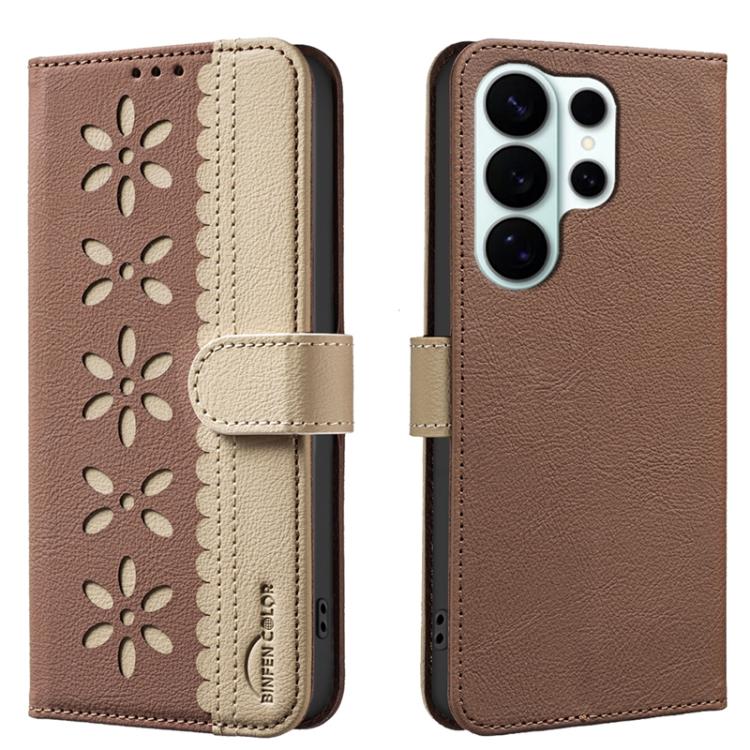 Custodia per telefono in pelle con motivo floreale traforato e protezione RFID., For Galaxy S26 FE 5G, For Samsung Galaxy S26 Ultra 5G, For Samsung Galaxy S26 5G, For Samsung Galaxy S25 FE 5G