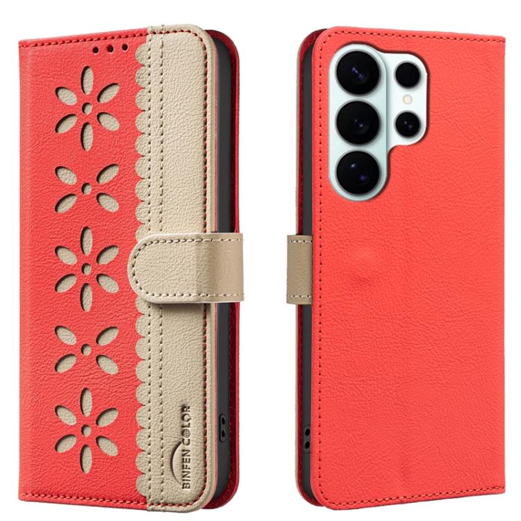 Custodia per telefono in pelle con motivo floreale traforato e protezione RFID., For Galaxy S26 FE 5G, For Samsung Galaxy S26 Ultra 5G, For Samsung Galaxy S26 5G, For Samsung Galaxy S25 FE 5G