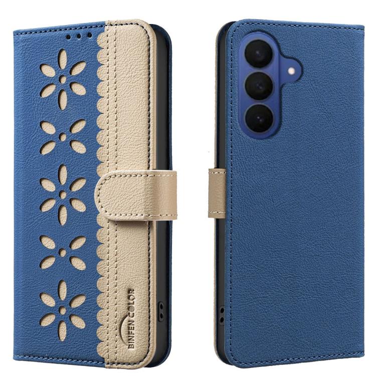 Custodia per telefono in pelle con motivo floreale traforato e protezione RFID., For Galaxy S26 FE 5G, For Samsung Galaxy S26 Ultra 5G, For Samsung Galaxy S26 5G, For Samsung Galaxy S25 FE 5G