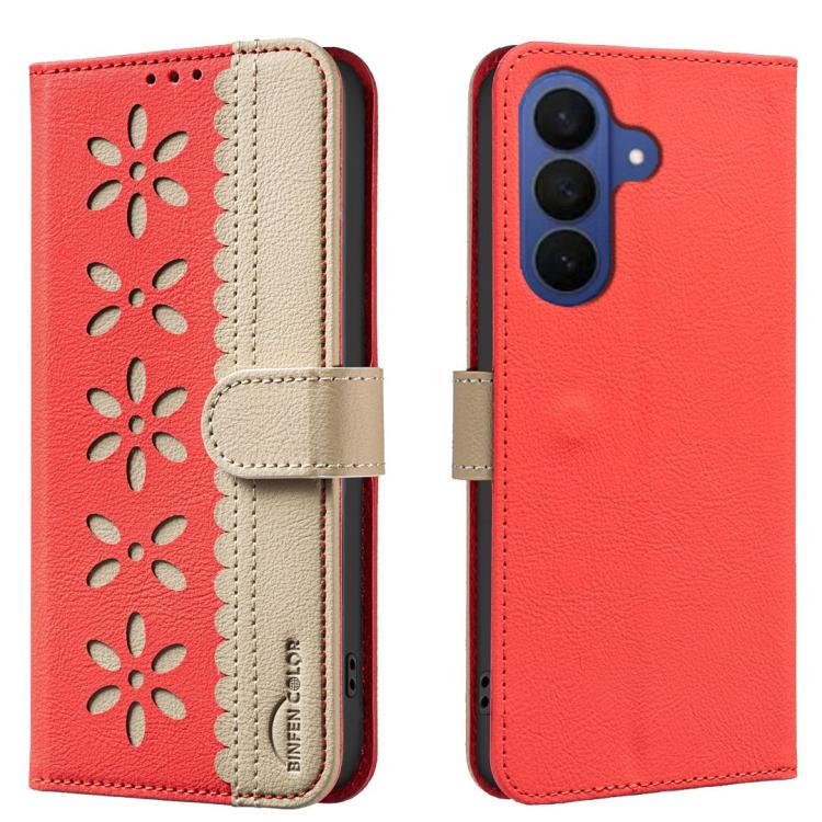 Custodia per telefono in pelle con motivo floreale traforato e protezione RFID., For Galaxy S26 FE 5G, For Samsung Galaxy S26 Ultra 5G, For Samsung Galaxy S26 5G, For Samsung Galaxy S25 FE 5G