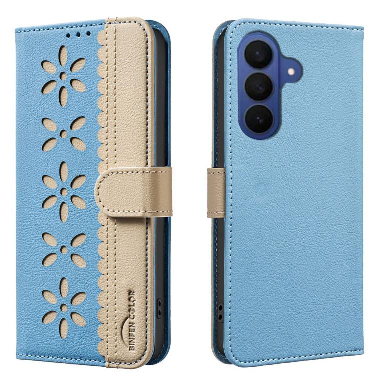 Custodia per telefono in pelle con motivo floreale traforato e protezione RFID., For Galaxy S26 FE 5G, For Samsung Galaxy S26 Ultra 5G, For Samsung Galaxy S26 5G, For Samsung Galaxy S25 FE 5G