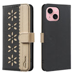 Custodia per telefono in pelle con motivo floreale traforato e protezione RFID., For iPhone 15, For iPhone 13 / 14, For iPhone 14 Pro, For iPhone 14 Pro Max
