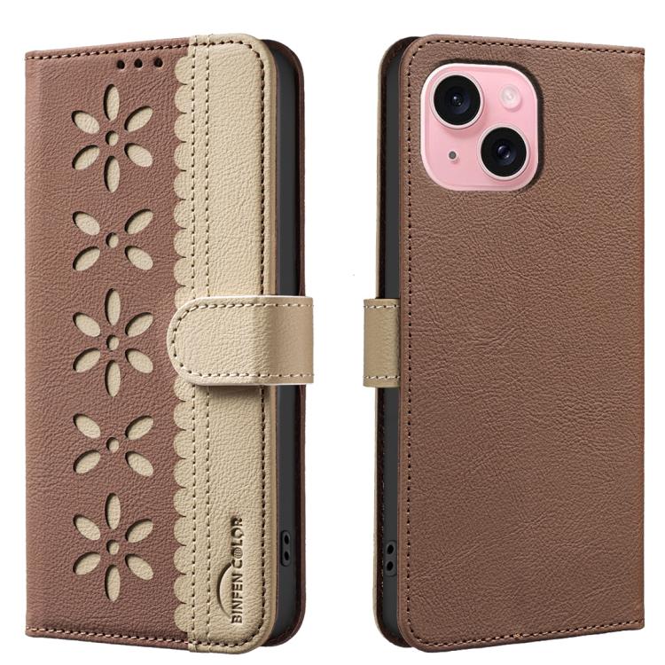 Custodia per telefono in pelle con motivo floreale traforato e protezione RFID., For iPhone 15, For iPhone 13 / 14, For iPhone 14 Pro, For iPhone 14 Pro Max