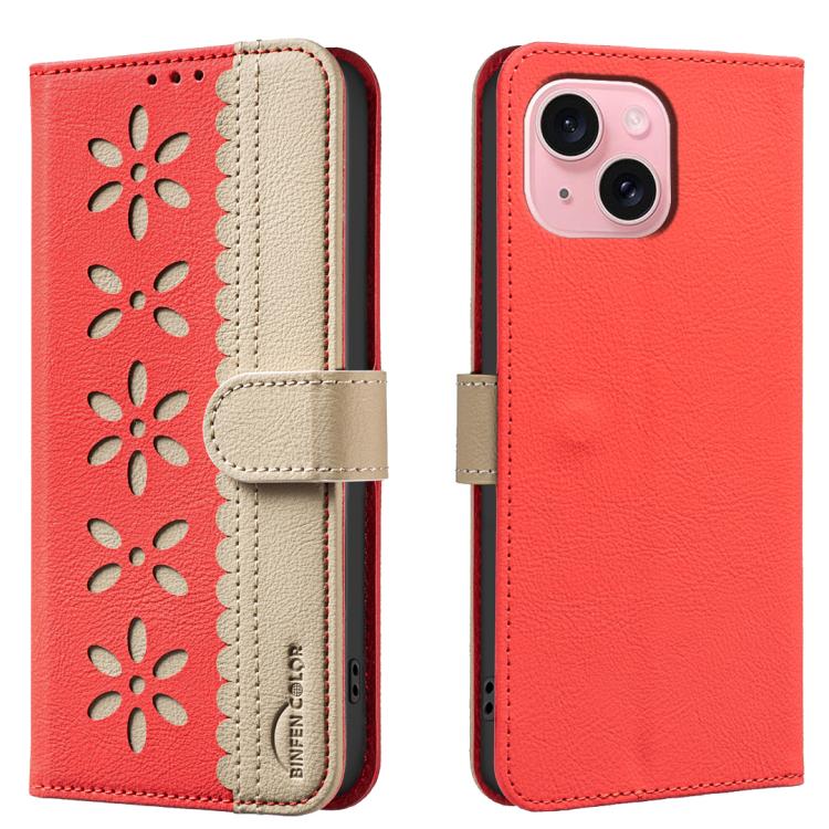 Custodia per telefono in pelle con motivo floreale traforato e protezione RFID., For iPhone 15, For iPhone 13 / 14, For iPhone 14 Pro, For iPhone 14 Pro Max