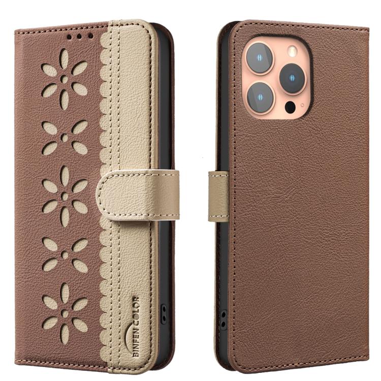 Custodia per telefono in pelle con motivo floreale traforato e protezione RFID., For iPhone 13 Pro Max, For iPhone 13 Pro, For iPhone 12 / 12 Pro, For iPhone 12 Pro Max