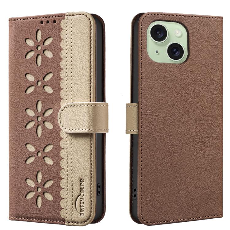 Custodia per telefono in pelle con motivo floreale traforato e protezione RFID., For iPhone 16, For iPhone 15 Pro Max, For iPhone 15 Pro, For iPhone 14 Plus / 15 Plus