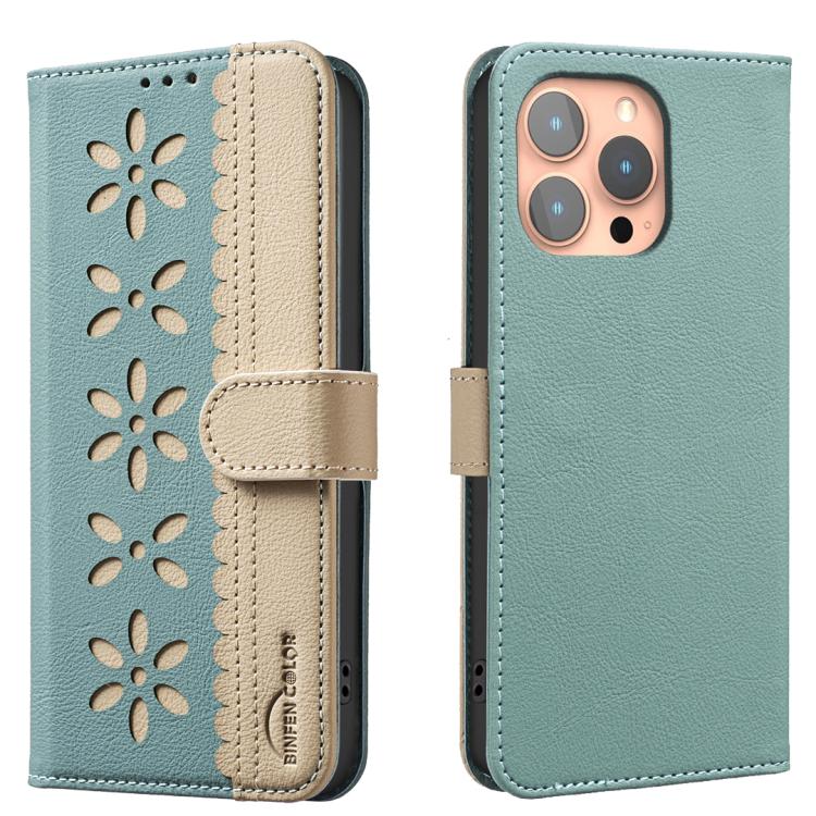 Custodia per telefono in pelle con motivo floreale traforato e protezione RFID., For iPhone 15, For iPhone 13 / 14, For iPhone 14 Pro, For iPhone 14 Pro Max