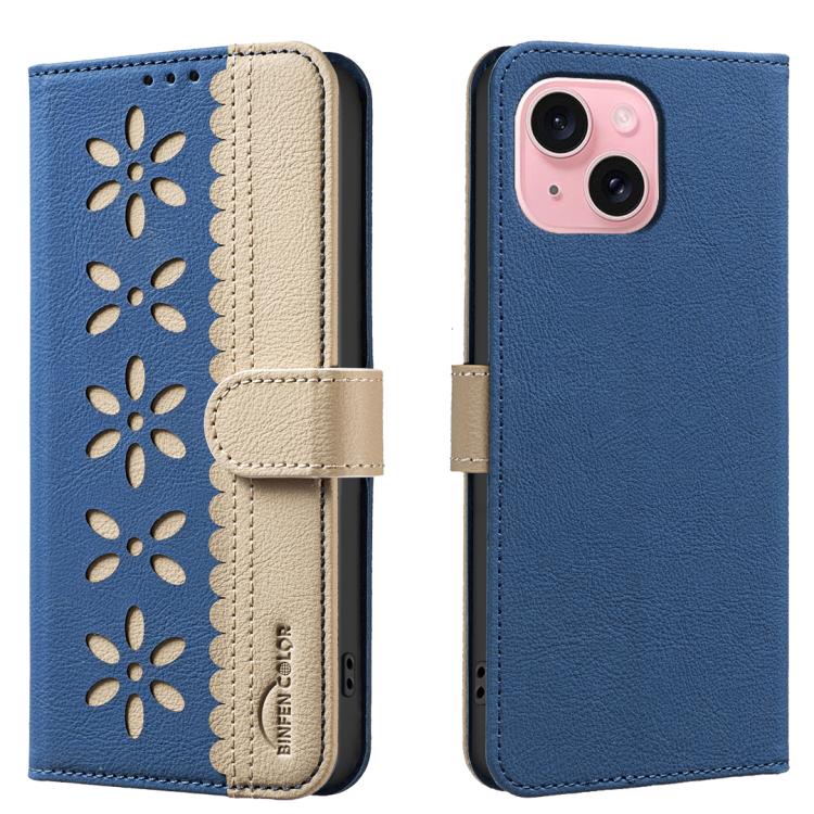 Custodia per telefono in pelle con motivo floreale traforato e protezione RFID., For iPhone 15, For iPhone 13 / 14, For iPhone 14 Pro, For iPhone 14 Pro Max