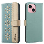 Custodia per telefono in pelle con motivo floreale traforato e protezione RFID., For iPhone 15, For iPhone 13 / 14, For iPhone 14 Pro, For iPhone 14 Pro Max