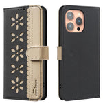 Custodia per telefono in pelle con motivo floreale traforato e protezione RFID., For iPhone Air, For iPhone 16 Pro Max, For iPhone 16 Pro, For iPhone 16 Plus
