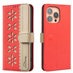 Custodia per telefono in pelle con motivo floreale traforato e protezione RFID., For iPhone Air, For iPhone 16 Pro Max, For iPhone 16 Pro, For iPhone 16 Plus