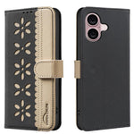 Custodia per telefono in pelle con motivo floreale traforato e protezione RFID., For iPhone Air, For iPhone 16 Pro Max, For iPhone 16 Pro, For iPhone 16 Plus