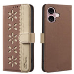 Custodia per telefono in pelle con motivo floreale traforato e protezione RFID., For iPhone Air, For iPhone 16 Pro Max, For iPhone 16 Pro, For iPhone 16 Plus
