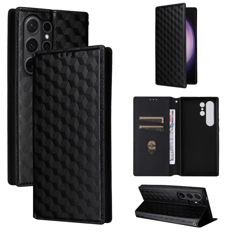 Custodia per telefono in pelle con texture a griglia cubica., For Samsung Galaxy S24 FE 5G, For Samsung Galaxy S24 Ultra 5G, For Samsung Galaxy S24+ 5G, For Samsung Galaxy S24 5G