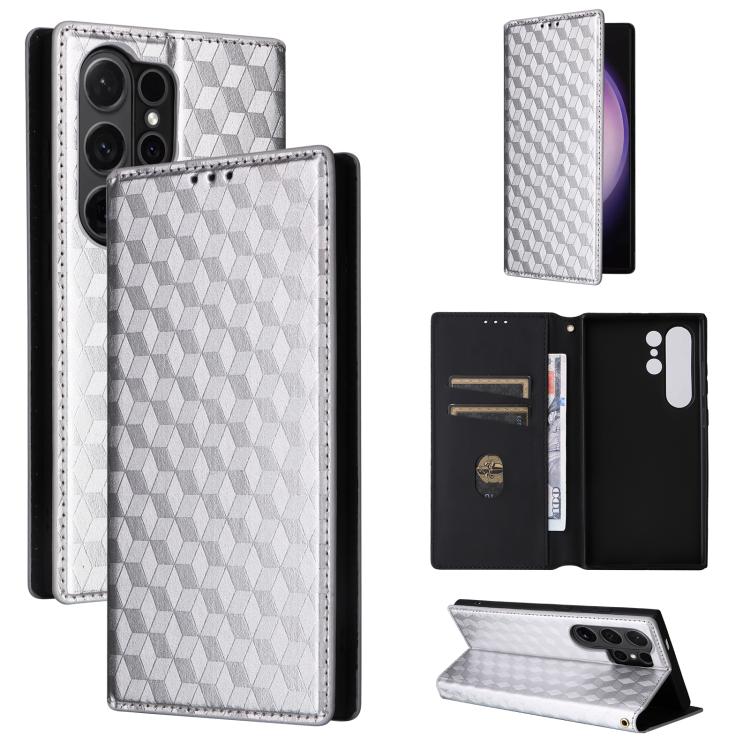 Custodia per telefono in pelle con texture a griglia cubica., For Samsung Galaxy S24 FE 5G, For Samsung Galaxy S24 Ultra 5G, For Samsung Galaxy S24+ 5G, For Samsung Galaxy S24 5G