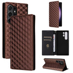 Custodia per telefono in pelle con texture a griglia cubica., For Samsung Galaxy S24 FE 5G, For Samsung Galaxy S24 Ultra 5G, For Samsung Galaxy S24+ 5G, For Samsung Galaxy S24 5G