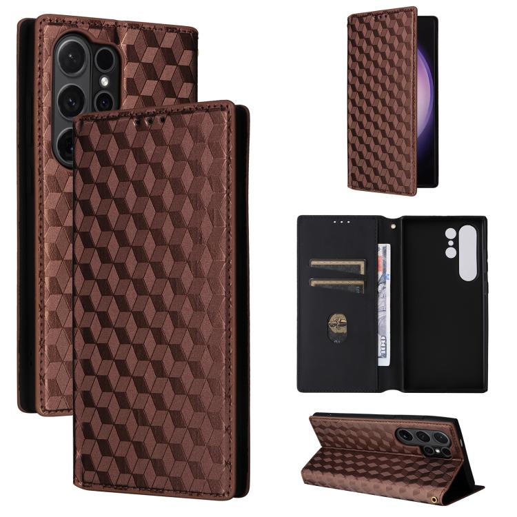 Custodia per telefono in pelle con texture a griglia cubica., For Samsung Galaxy S24 FE 5G, For Samsung Galaxy S24 Ultra 5G, For Samsung Galaxy S24+ 5G, For Samsung Galaxy S24 5G