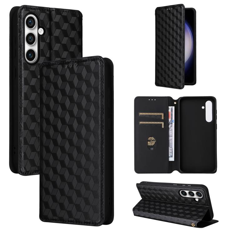 Custodia per telefono in pelle con texture a griglia cubica., For Samsung Galaxy S24 FE 5G, For Samsung Galaxy S24 Ultra 5G, For Samsung Galaxy S24+ 5G, For Samsung Galaxy S24 5G
