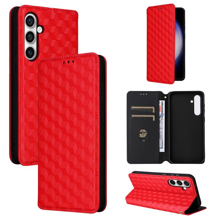 Custodia per telefono in pelle con texture a griglia cubica., For Samsung Galaxy S24 FE 5G, For Samsung Galaxy S24 Ultra 5G, For Samsung Galaxy S24+ 5G, For Samsung Galaxy S24 5G