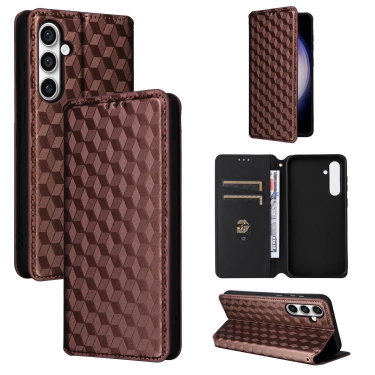Custodia per telefono in pelle con texture a griglia cubica., For Samsung Galaxy S24 FE 5G, For Samsung Galaxy S24 Ultra 5G, For Samsung Galaxy S24+ 5G, For Samsung Galaxy S24 5G