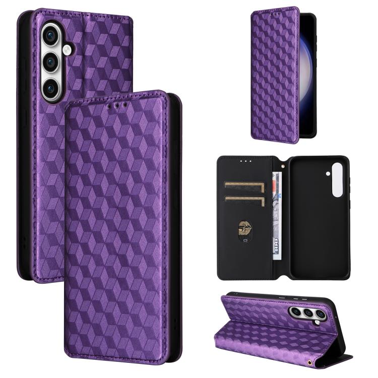 Custodia per telefono in pelle con texture a griglia cubica., For Samsung Galaxy S23 FE 5G, For Samsung Galaxy S23 Ultra 5G, For Samsung Galaxy S23+ 5G, For Samsung Galaxy S23 5G