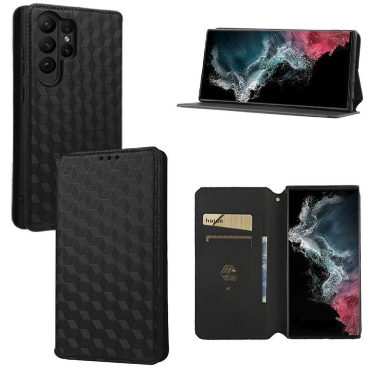 Custodia per telefono in pelle con texture a griglia cubica., For Samsung Galaxy S23 FE 5G, For Samsung Galaxy S23 Ultra 5G, For Samsung Galaxy S23+ 5G, For Samsung Galaxy S23 5G