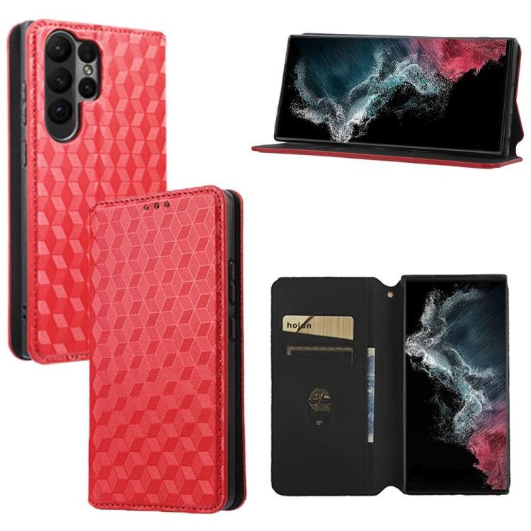 Custodia per telefono in pelle con texture a griglia cubica., For Samsung Galaxy S23 FE 5G, For Samsung Galaxy S23 Ultra 5G, For Samsung Galaxy S23+ 5G, For Samsung Galaxy S23 5G