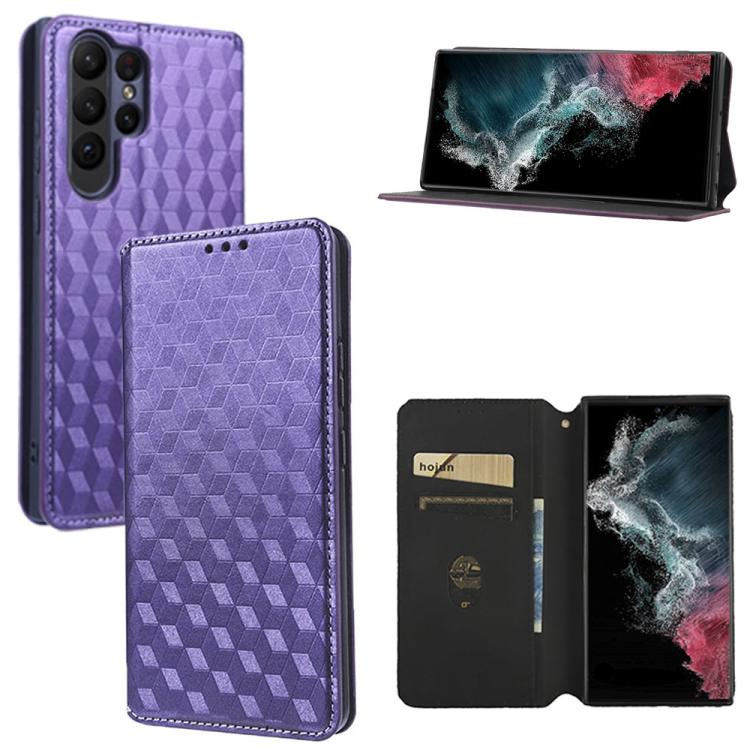 Custodia per telefono in pelle con texture a griglia cubica., For Samsung Galaxy S23 FE 5G, For Samsung Galaxy S23 Ultra 5G, For Samsung Galaxy S23+ 5G, For Samsung Galaxy S23 5G