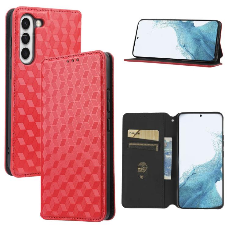 Custodia per telefono in pelle con texture a griglia cubica., For Samsung Galaxy S23 FE 5G, For Samsung Galaxy S23 Ultra 5G, For Samsung Galaxy S23+ 5G, For Samsung Galaxy S23 5G