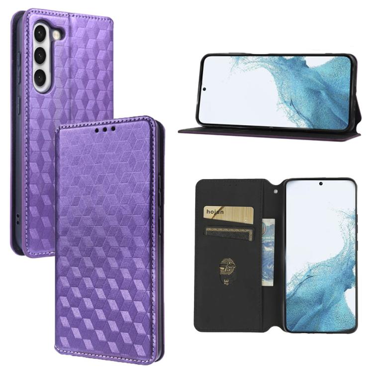 Custodia per telefono in pelle con texture a griglia cubica., For Samsung Galaxy S23 FE 5G, For Samsung Galaxy S23 Ultra 5G, For Samsung Galaxy S23+ 5G, For Samsung Galaxy S23 5G