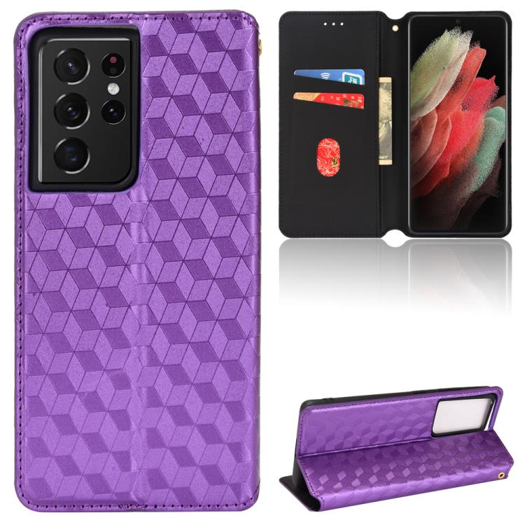 Custodia per telefono in pelle con texture a griglia cubica., For Samsung Galaxy S21 FE 5G, For Samsung Galaxy S21 5G, For Samsung Galaxy S21+ 5G, For Samsung Galaxy S21 Ultra 5G