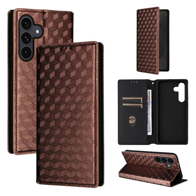 Custodia per telefono in pelle con texture a griglia cubica., For Samsung Galaxy S26+ 5G, For Samsung Galaxy S26 Ultra 5G, For Samsung Galaxy S26 5G, For Samsung Galaxy S25 FE 5G