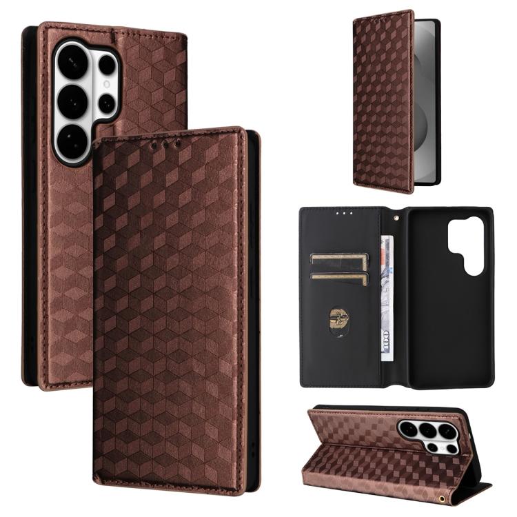 Custodia per telefono in pelle con texture a griglia cubica., For Samsung Galaxy S26+ 5G, For Samsung Galaxy S26 Ultra 5G, For Samsung Galaxy S26 5G, For Samsung Galaxy S25 FE 5G