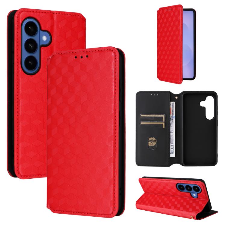 Custodia per telefono in pelle con texture a griglia cubica., For Samsung Galaxy S26+ 5G, For Samsung Galaxy S26 Ultra 5G, For Samsung Galaxy S26 5G, For Samsung Galaxy S25 FE 5G
